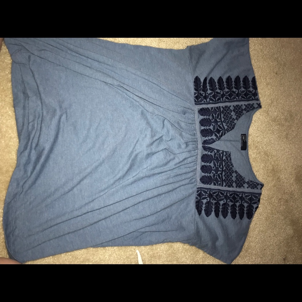 blue embroidered shirt